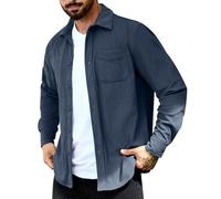 Mens Corduroy Shirts Grandad Collar Long Sleeve Lightweight Jacket for Men UK Button Down Hip-Hop Beach Holiday Wedding Tops Adult Retro Cardigan Outing Collared Work T-Shirts