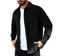 Mens Corduroy Shirts Grandad Collar Long Sleeve Lightweight Jacket for Men UK Button Down Hip-Hop Beach Holiday Wedding Tops Adult Retro Cardigan Outing Collared Work T-Shirts A-Black