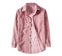 Mens Corduroy Shirts Jackets Lightweight Long Sleeve Casual Lapel Collar Button Down Shirt Tops Shacket Pink