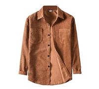 Mens Corduroy Shirts Jackets Lightweight Long Sleeve Casual Lapel Collar Button Down Shirt Tops Shacket Brown