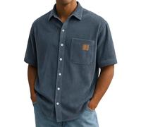 Mens Corduroy Short Sleeve T-Shirts Casual Summer Stripled Button Down Shirts Vintage Beach Hawaiian Textured Shirt