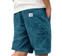 Men's Corduroy Shorts Casual Elastic Waist Drawstring Multi Pocket Embroidered Logo Retro Half Pants Lightweight Summer Beach Jogging Shorts Mint Green