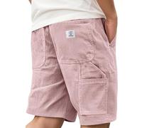Men's Corduroy Shorts Casual Elastic Waist Drawstring Multi Pocket Embroidered Logo Retro Half Pants Lightweight Summer Beach Jogging Shorts