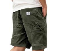 Men's Corduroy Shorts Casual Elastic Waist Drawstring Multi Pocket Embroidered Logo Retro Half Pants Lightweight Summer Beach Jogging Shorts