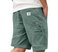 Men's Corduroy Shorts Casual Elastic Waist Drawstring Multi Pocket Embroidered Logo Retro Half Pants Lightweight Summer Beach Jogging Shorts