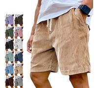 Men's Corduroy Shorts, Elastic Drawstring Waist with Side Pockets and Breathable Fabric, for Casual Summer (UK, Alpha, 5XL, Regular, Regular, Khaki)