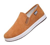 Men's Corduroy Slip-On Kung Fu Shoes Loafers Slippers Comfort Soft Daily Flats Sneakers Hands Free Slip in Loafers Pumps dad Gifts Footwear UK 5.5 Yellow