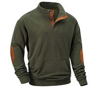 Men's Corduroy Sweatshirt Casual Long Sleeve Sweatshirt Stand Collar Button Pullover Sweatshirts with Pockets Soft Workwear Sweatshirt with Elbow Patch Comfortable Warm Jumpers Sweater Top