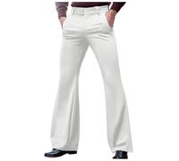 Men's Corduroy Trousers 70s Bootcut Flared Trousers Vintage Wide Leg Carnival Disco Trouser Flare Pants Stretch Hippie Retro Bell Bottom Classic Jeans（C White，M）