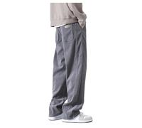 Mens Corduroy Trousers Elasticated for Men UK Thick Joggers 29 Inch Inside Leg Tapered Sweatpants with Pockets Drawstring Winter Wide Brown Pants Baggy Casual Jogging Grey M