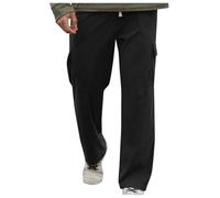 Men's Corduroy Trousers Long Trousers Fashion Elastic Waist Loose Straight Cord Trousers Classic Retro Plain Male Pants with Pocket Spring and Autumn Basic Sports Trousers Generic, black, S