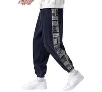 Men's Corduroy Trousers Mens Loose Fit Jeans Brown Men Flared Fleece Joggers Drawstring Elastic Waist Casual Pants Plain Bottoms Cord Cargo Cords Flares for Straight Wide Leg Trouser Blue M
