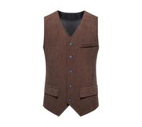 Mens Corduroy Waistcoats Medieval Tweed Herringbone Single-breasted Waistcoat with Pockets V Neck Sleeveless Weeding Party Blazer Jacket Men Vintage Suit Vest Office Business Formal Dress Gilet S-XXL