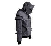 Mens Cosplay Rider Knight Hoodies,Winter Drawstring Hooded Long Sleeve Pullover 3D Grey