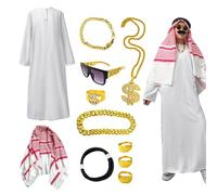 Men's Costume, Sheik White Boates | White Arabian Tunic Kit for Men - Fine Texture Cosplay Accessories for Halloween Parties, Carnival, Theme Parties