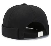 Mens Cotton Black Docker Cap Brimless Hats Beanie Hat Skull Cap Worker Sailor Cap Rolled Cuff Retro Brimless Cap
