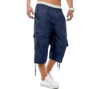 MENS COTTON CARGO MULTI POCKET 3/4 SHORTS SMART M L XL XXL 3XL NEW COOL (medium 32 - 34 waist, NAVY)