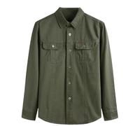 Mens Cotton Cargo Shirts Solid Buttons Up Lapel Shirt Multi-Pocket Long Sleeve Workwear Army En8 9XL