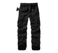 Men's Cotton Cargo Trousers Straight Fit Combat Pants J9918 Black 30