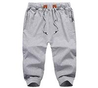 Mens Cotton Casual 3/4 Joggers Shorts with Drawstring Elastic Waist Workout Gym Running Training Capri Sport Pants Grey
