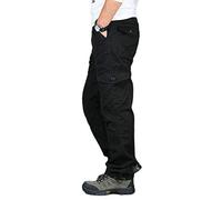 YOUCAI Men's Cotton Casual Military Army Camo Combat Trousers Military Tactical Pants with Multi Pockets Outdoor Ripstop Cargo Pants,Black,M