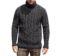 Men's Cotton Fisherman Cable Turtle Neck Jumper Mens Turtleneck Sweater Chunky Knit High Roll Neck Sweater Slim Fit Winter Turtleneck Sweater Long Sleeve Slim Fit Knitted Pullover Top Dark Gray