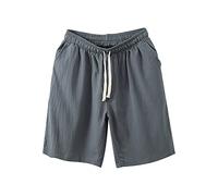 Men's Cotton Five Part Pants Casual Solid Color Loose Youth Japanese Retro Breathable Shorts Men Little House Grey