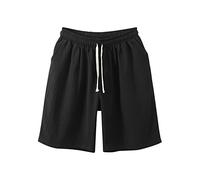 Men's Cotton Five Part Pants Casual Solid Color Loose Youth Japanese Retro Breathable Shorts Men Little House Black