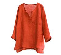 Men's Cotton Hemp Long Sleeve Top in Original Quality Lightweight Breathable Grandad Collar Shirts Solid Shirt Funky Summer Cool Long Sleeve Shirt Loose Casual Summer Beach Shirts Tops M-3xl Orange