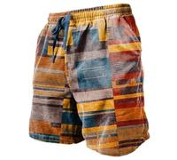 Mens Cotton Linen Casual Shorts Hippie Patchwork Beach Yoga Half Pants Elasticated Waist Drawstring Vacation Short Trousers Pull On Walking Shorts Streetwear Red