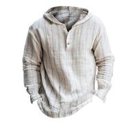 Mens Cotton Linen Hoodie - Striped Print Loose Fit Pullover Tops for Spring and Fall Long Sleeve Beach Summer Hippie Tops Causal Retro Linen Shirt Button Down Baggy Tunic Yoga Shirt with Hat White