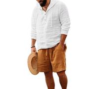 Men's Cotton Linen Hoodies Shirt Lightweight Baggy Long Sleeve Pullover Hoodie Hippie Yoga Beach Hawaiian Tee Tops M-3XL White
