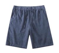 Men's Cotton Linen Lightweight Quick Drying Breathable Loose Fit Athletic Workout Outdoor Hiking Travelling Camping Casual Elastic Waist Shorts with Pockets Blue