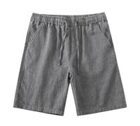 Men's Cotton Linen Lightweight Quick Drying Breathable Loose Fit Athletic Workout Outdoor Hiking Travelling Camping Casual Elastic Waist Shorts with Pockets Grey