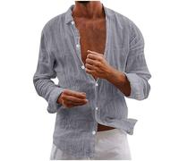 Men's Cotton Linen Long Sleeve Shirts Casual Button Down Shirts for Men Lightweight Breathable Summer Beach Tops Casual Hawaiian Vacation Shirt Loose Fit Tees Shirt Tops