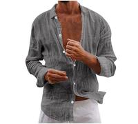 Men's Cotton Linen Long Sleeve Shirts Casual Button Down Shirts for Men Lightweight Breathable Summer Beach Tops Casual Hawaiian Vacation Shirt Loose Fit Tees Shirt Tops