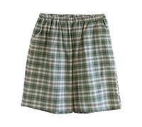 Mens Cotton Linen Shorts Summer Casual Checked Joggers Shorts Loose Fit Lightweight Breathable Elastic Waist Yoga Beach Short Pants
