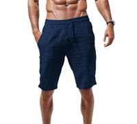 Mens Cotton Linen Shorts Summer Casual Joggers Shorts Loose Fit Lightweight Breathable Elastic Waist Yoga Short Pant