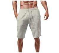 Mens Cotton Linen Shorts Summer Casual Joggers Shorts Loose Fit Lightweight Breathable Elastic Waist Yoga Short Pant