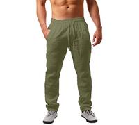 Men's Cotton Linen Sports Pants, Lightweight Pants Man Elastic Waist