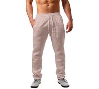 Men's Cotton Linen Sports Pants, Lightweight Pants Man Elastic Waist