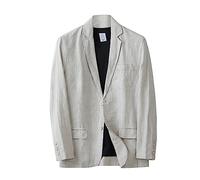 Men's Cotton Linen Suit Jacket Retro Jacket Casual Slim Fit Linen Jacket Lightweight 2 Button Blazer Sporty Slim Fit Leisure Blazer with Pockets S-XXL, khaki, Size: XXL