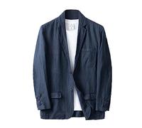 Men's Cotton Linen Suit Jacket Retro Jacket Casual Slim Fit Linen Jacket Lightweight 2 Button Blazer Sporty Slim Fit Leisure Blazer with Pockets S-XXL, navy, Size: XXL