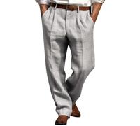Mens Cotton Linen Trousers Formal Dress Pants Pleated Front Pants Loose Fit Lightweight Trousers Baggy Suit Pant Breathable Office Work Trousers Slacks Grey