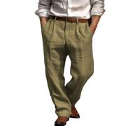 Mens Cotton Linen Trousers Formal Dress Pants Pleated Front Pants Loose Fit Lightweight Trousers Baggy Suit Pant Breathable Office Work Trousers Slacks Green