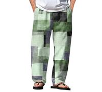Mens Cotton Linen Trousers Hippie Pants Funny Graphic Patchwork Festival Clothes Light Breathable Summer Beach Jogging Bottoms Baggy Quick-Dry Travel Trackpants Elastic Waist Classic Work Trousers
