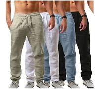 Men's Cotton Linen Trousers - Summer Casual Lightweight Breathable Wide Leg Pants With Drawstring Elastic Waist - Loose Fit for Workout, Running, Jogging