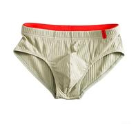 Men's Cotton Mid Waist Briefs Striped Underpants with U Convex Pouch for Daily Comfort (XL Green)