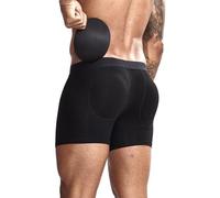 Mens Cotton Padded Underwear Butt Enhancer Boxer Briefs Push Up Removable Pad Body Shapewear Shorts (Color : Black, Size : L)