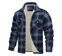 Men's Cotton Plaid Shirt Jacket Sherpa Fleece Lined Flannel Shirts Warm Winter Thick Work Coat Button Down Jacket with 3 Pockets Lumberjack Jacket Padded Long Sleeve Quilted Plaid Checked Jackets